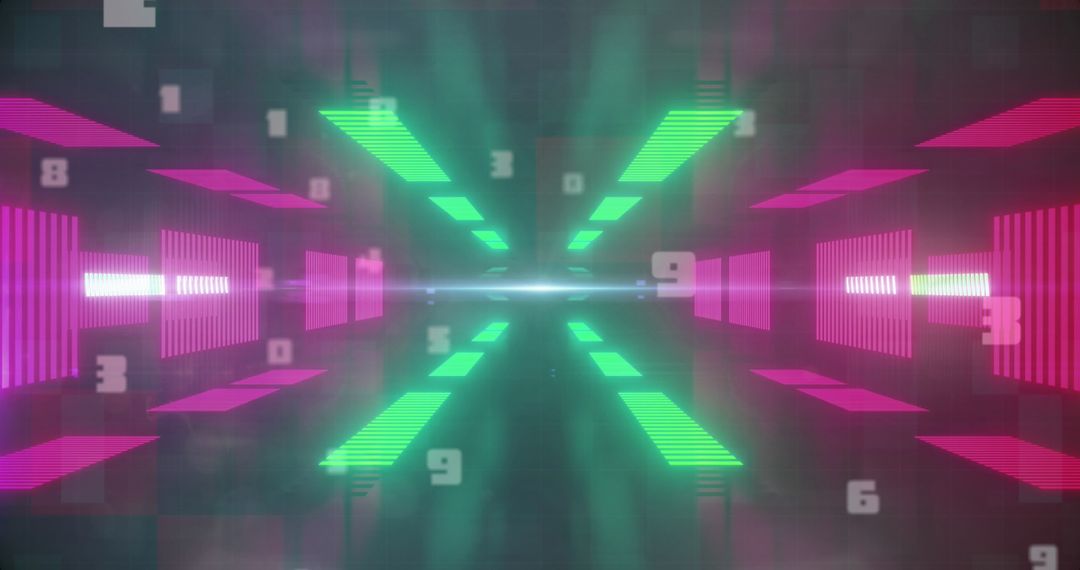 Neon Digital Tunnel with Falling Numbers and Copy Space