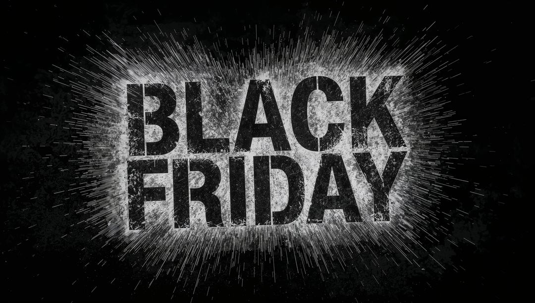 Black Friday Bursting Grunge Typography Banner with Radial Dust Burst Distressed Texture