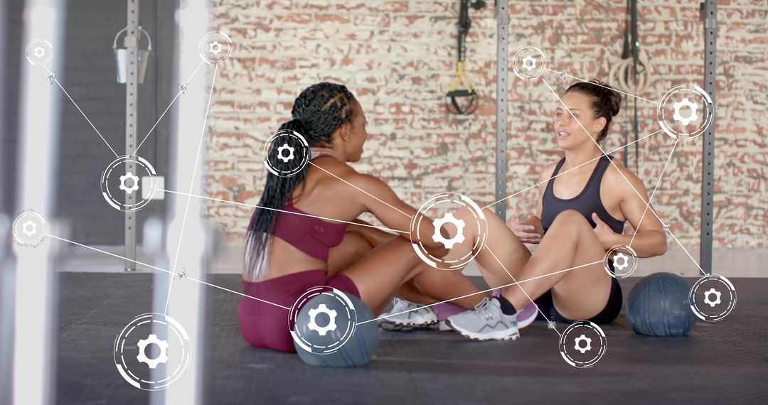 Women Partner Training Core with Medicine Balls and Augmented Reality Performance Overlay