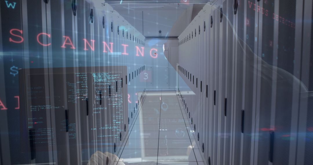 Cybersecurity Threats Warning in Server Room
