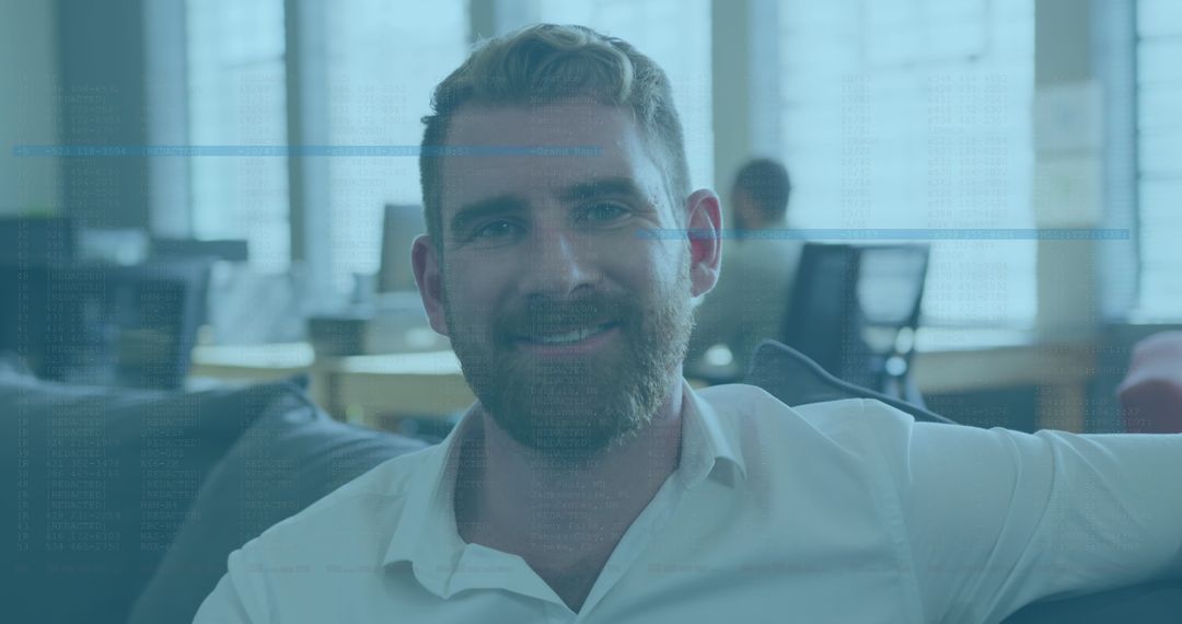 Businessman Smiling with Technology Interface Overlay