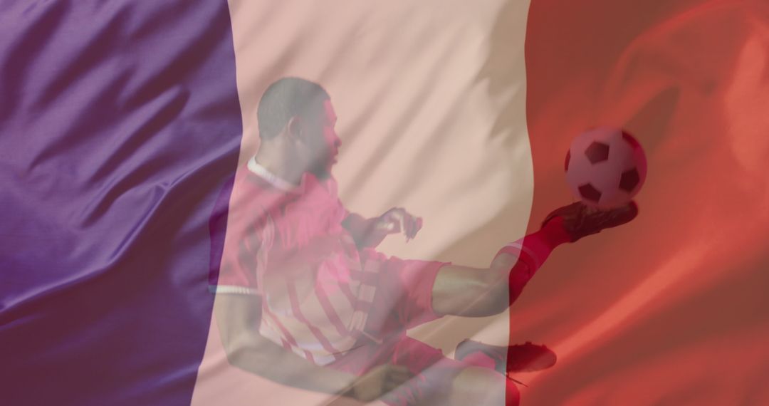 Soccer Player with French Flag Overlay Symbolizing Patriotism