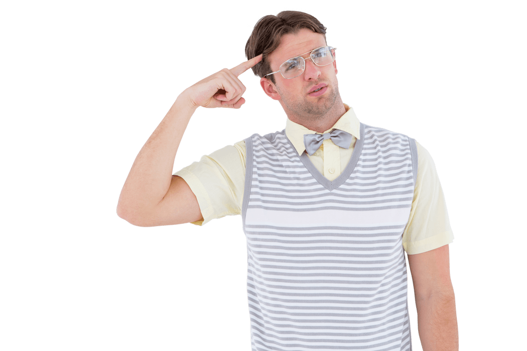 Transparent Geeky Man Pondering with Index Finger on Temple - Download Free Stock Images Pikwizard.com