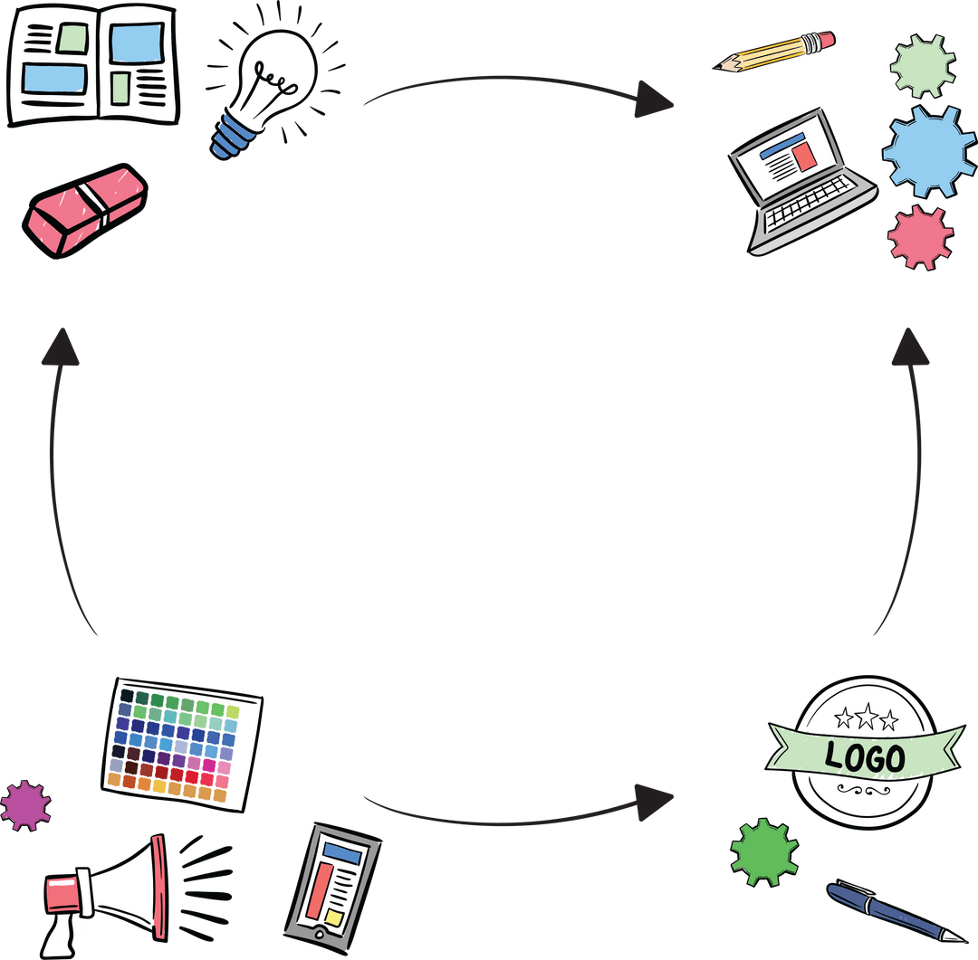 Infographic with Creative Tools on Transparent Background for Concept Design
