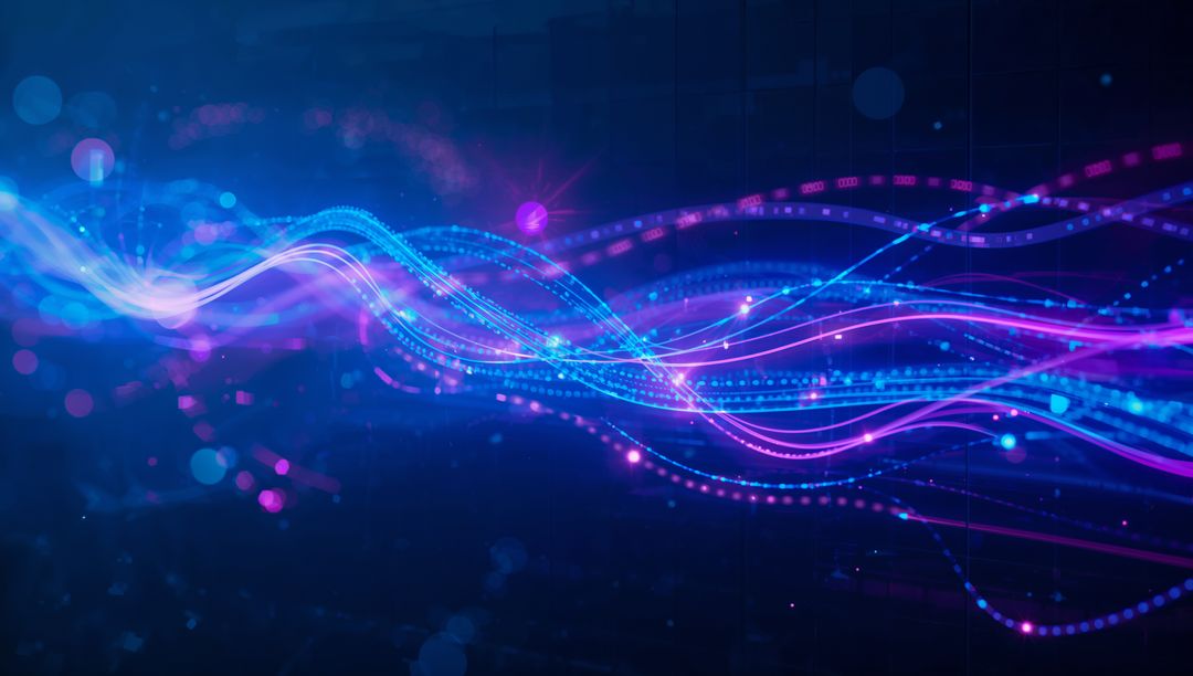 Futuristic Flowing Neon Waves With Particle Clusters