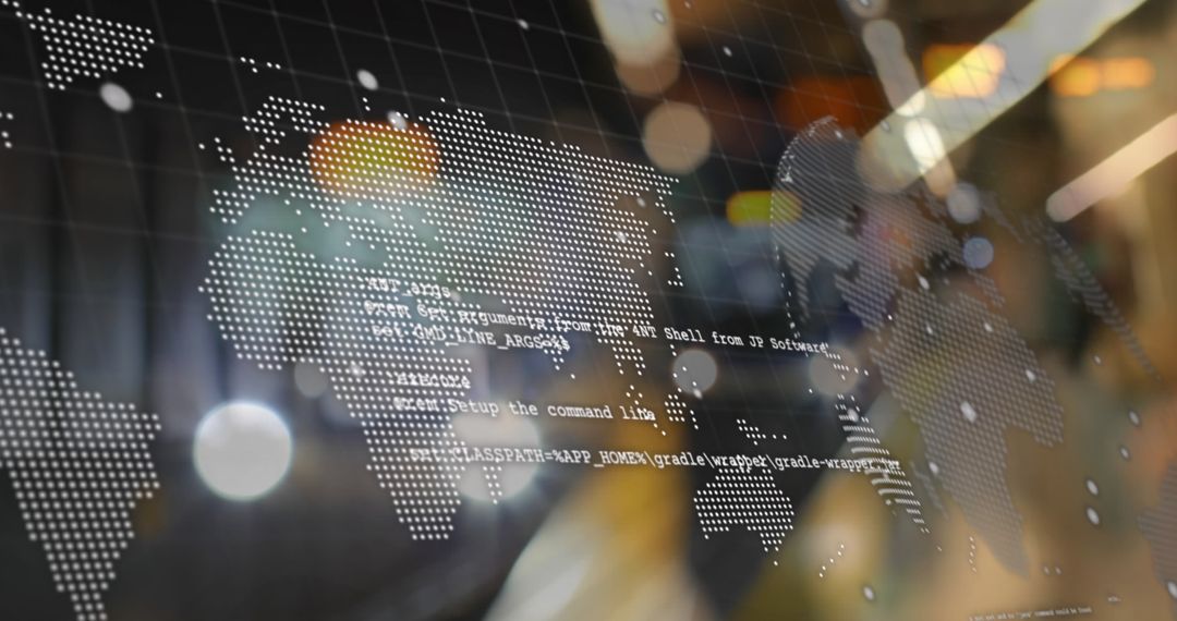 Digital Interface with World Map Overlay on Subway Platform