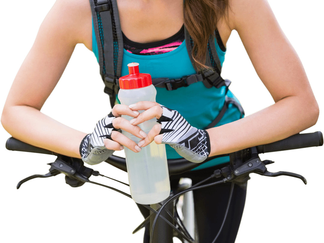Transparent Image of Cyclist Holding Water Bottle Mid-Journey