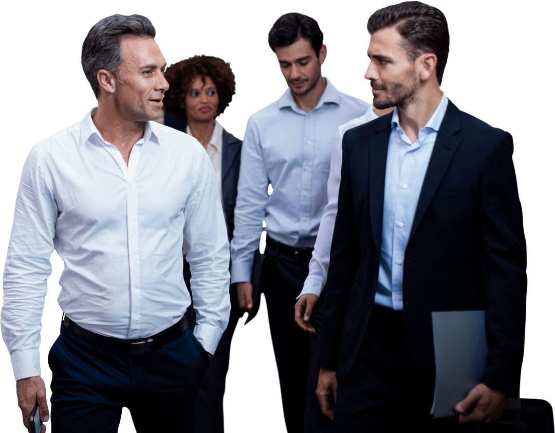 Transparent Diverse Business Team Walking and Discussing