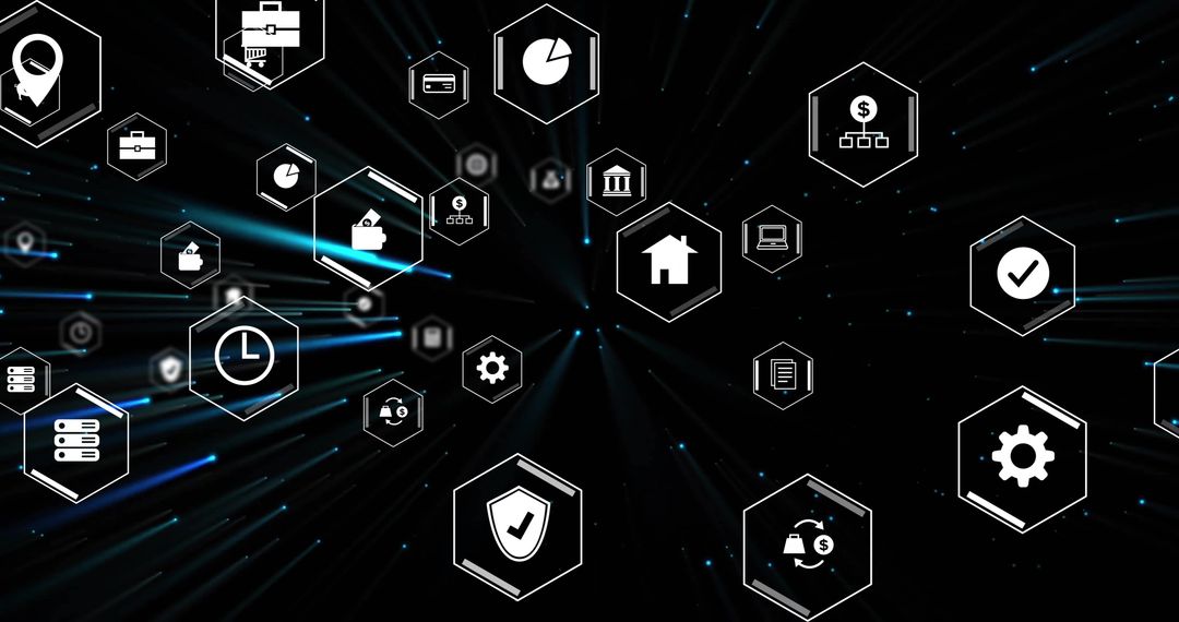 Dynamic Floating Finance Icons in Digital Space