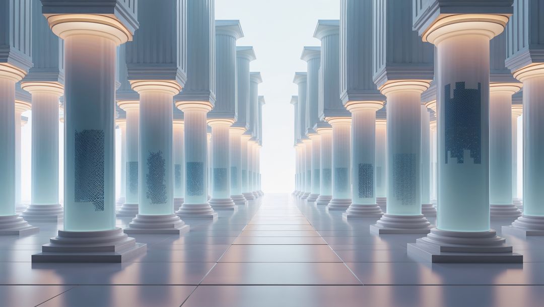 Illuminated Classical Columns in Majestic Colonnade