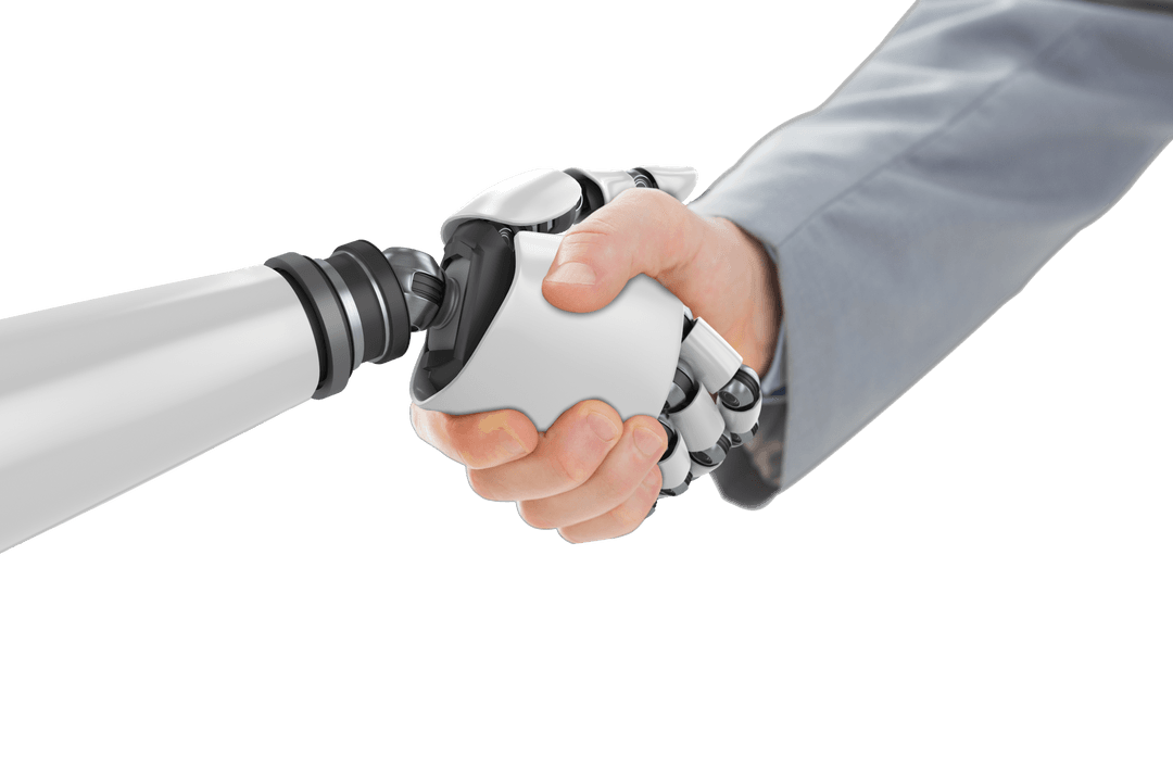 Transparent Image of Human Robot Handshake Symbolizing Collaboration