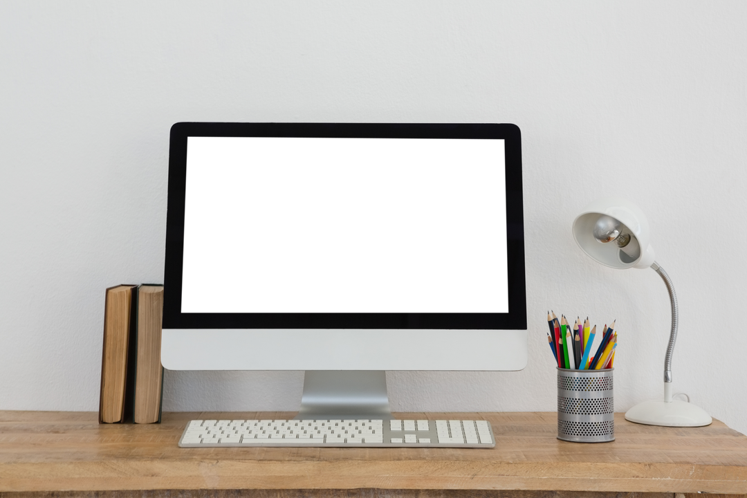 Modern Desk with Computer and Office Supplies on Transparent Background - Download Free Stock Images Pikwizard.com