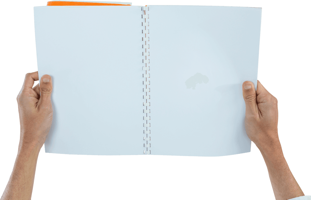 Hands Holding Blank Transparent Spiral Notebook