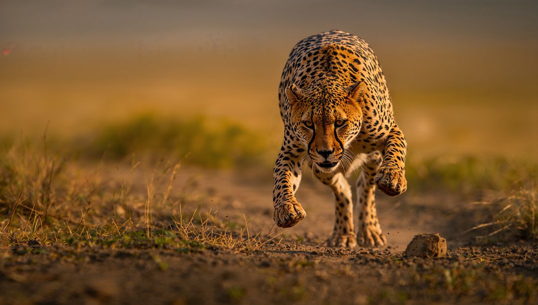 Cheetah Stalking on Savannah during Golden Hour