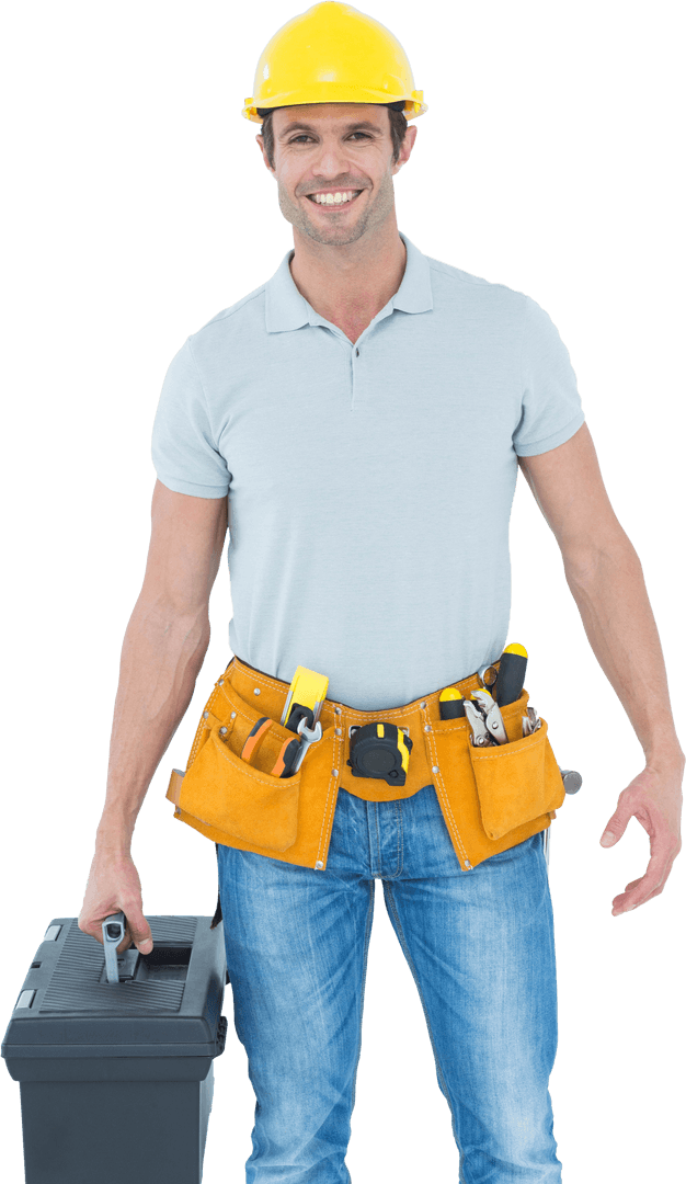 Confident Technician Carrying Toolbox on Transparent Background