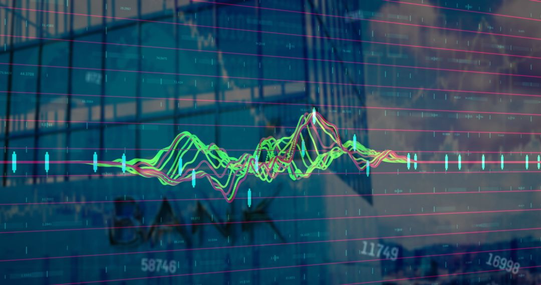 Financial Data Overlaid on City Skyline