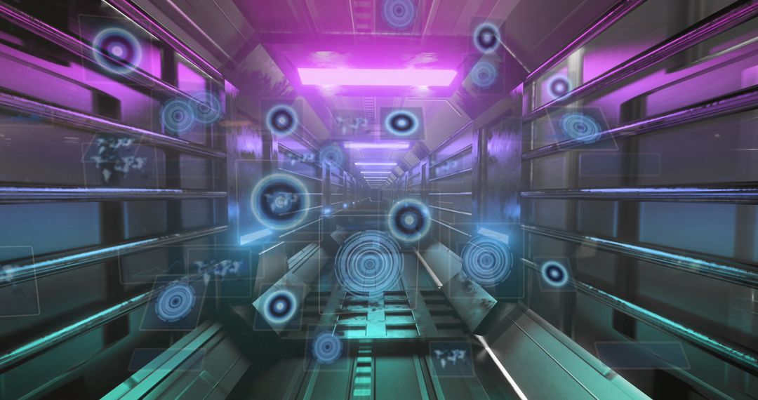 Futuristic Digital Tunnel with Holographic Data Interfaces