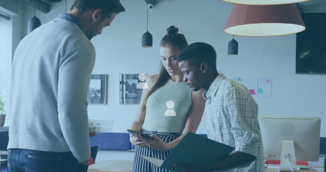 Diverse Business Team Collaborating with Digital Technology in Modern Office