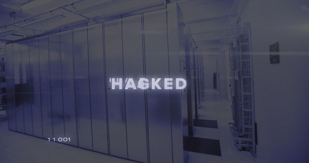 Cybersecurity Breach Concept with Digital Hacked Display in Data Center