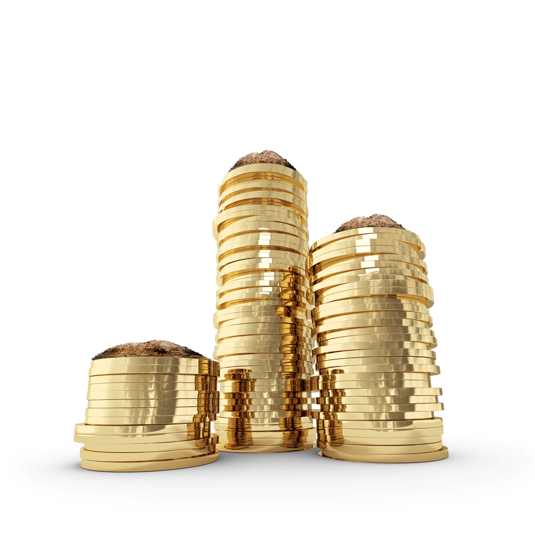 Stacks of Gold Coins on Transparent Background