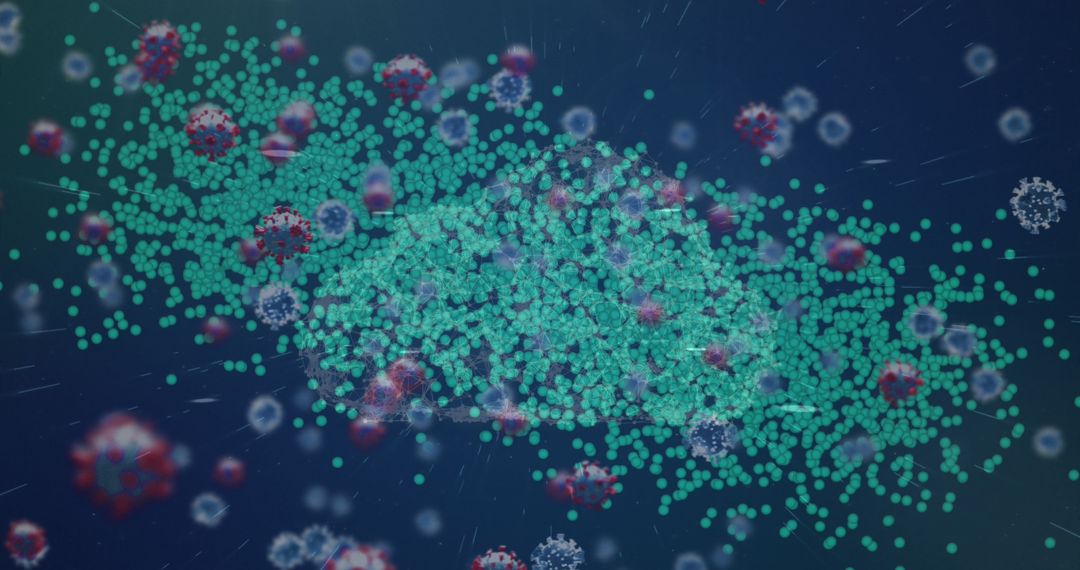 Abstract DNA Strand with Coronavirus Particles on Digital Interface