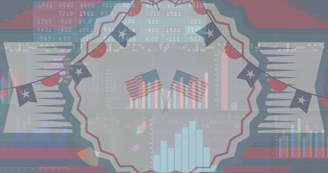 American Flags with Data Graphics Representing Business and Patriotism