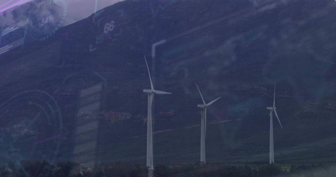 Wind Turbines with Data Overlay Showcasing Renewable Energy