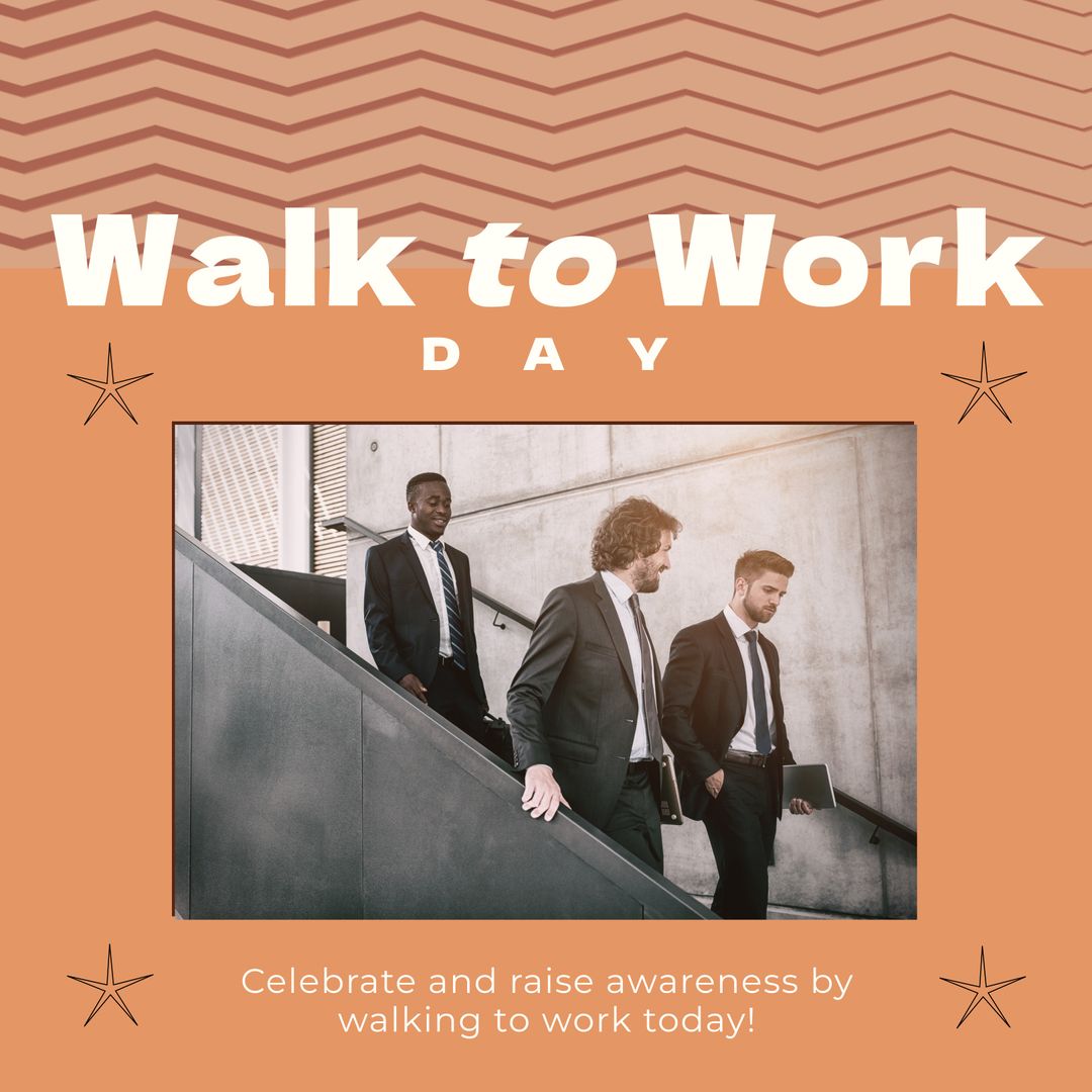 Walk to Work Day Promotional Business Poster with Employees in Office Environment - Download Free Stock Templates Pikwizard.com