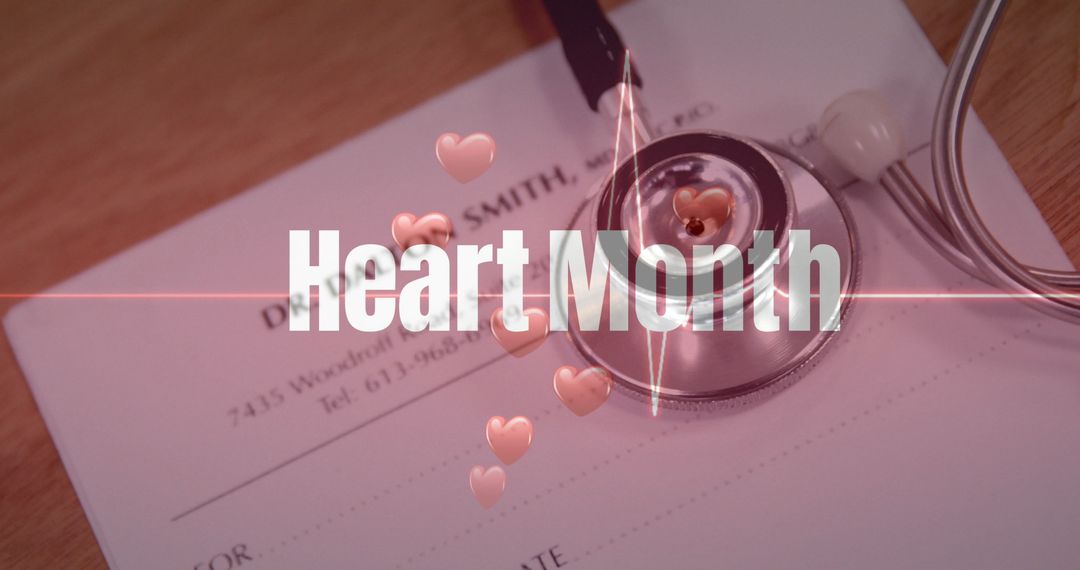 Heart Month Awareness Concept with Stethoscope and Floating Hearts