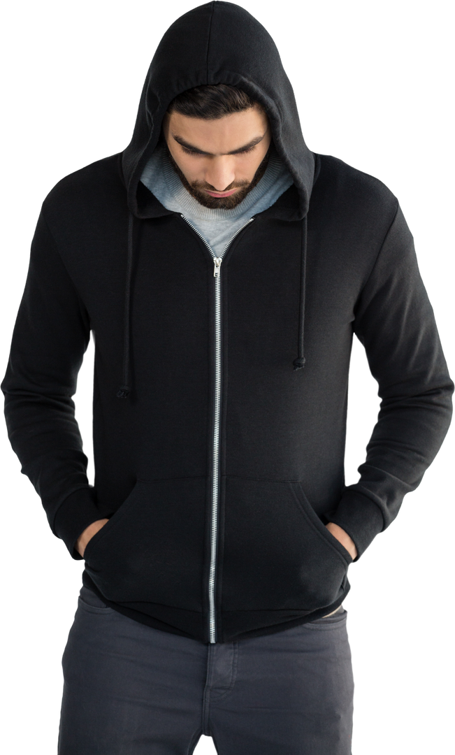 Transparent Image of Man in Black Hoodie Looking Down - Download Free Stock Images Pikwizard.com