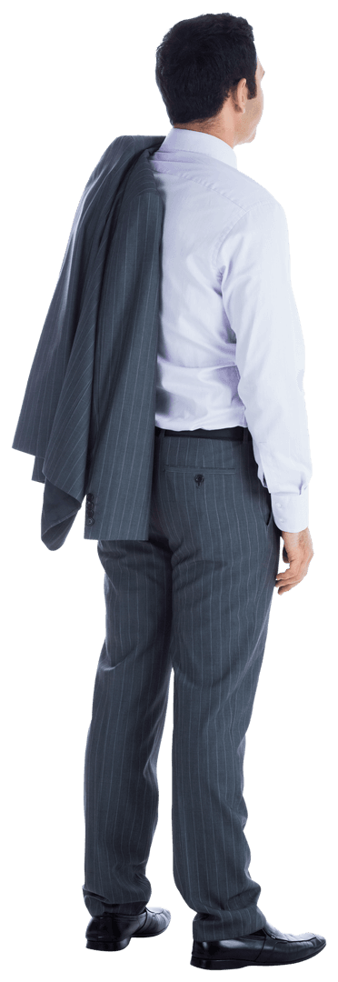 Businessman Holding Jacket on Shoulder Back View Transparent Background