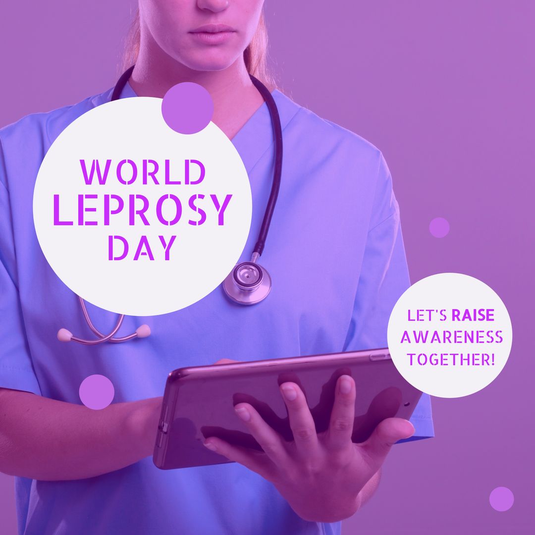 Healthcare Professional with World Leprosy Day Awareness Text