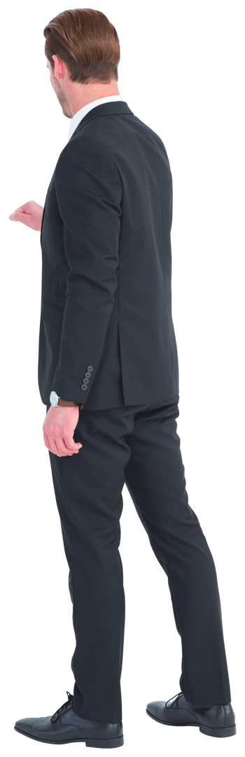 Businessman in Suit Gesturing from Behind Transparent Background