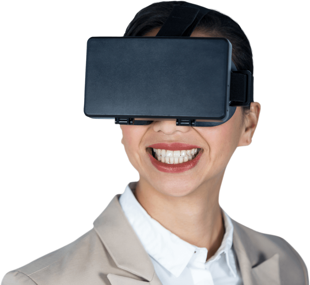 Transparent Businesswoman Smiling with Virtual Reality Glasses