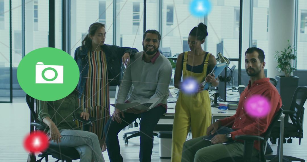 Diverse Team Collaborating in Modern Office with Tech Devices