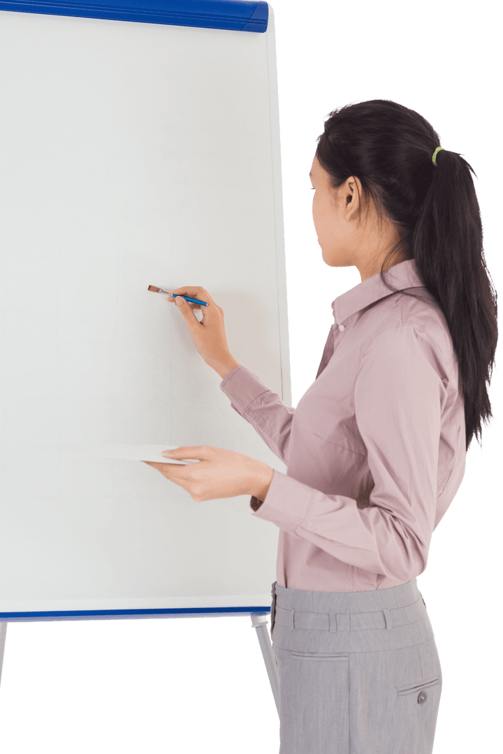 Businesswoman Illustrating on Transparent Board for Creative Idea Presentation
