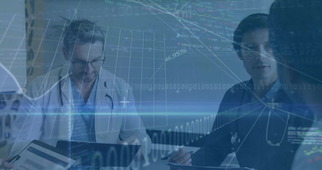 Healthcare Professionals Analyzing Data Amidst Global Connections