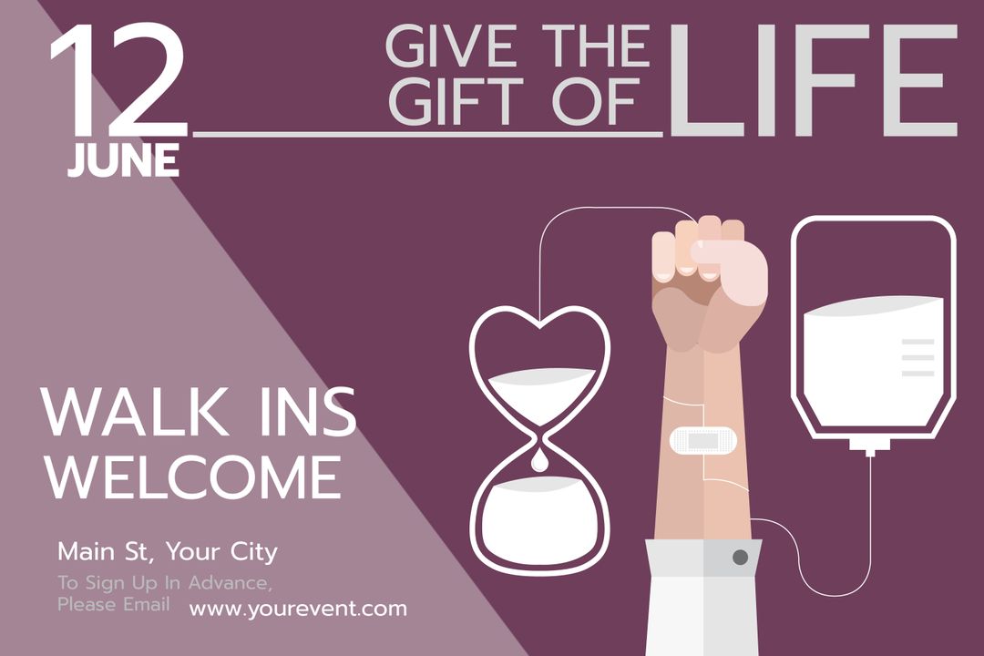 Empowering Blood Donation Event Banner with Transfusion Imagery