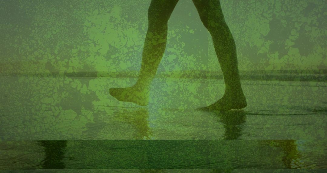 Tranquil Beach Walk With Reflections and Textured Overlay