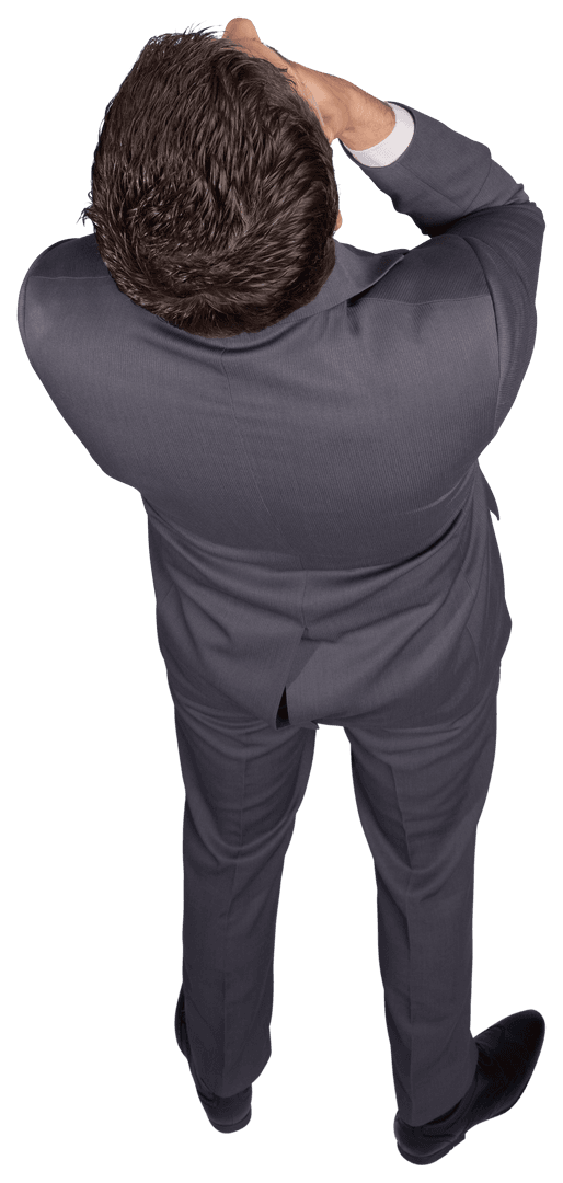 Caucasian Businessman Viewing from Rear Transparent Background