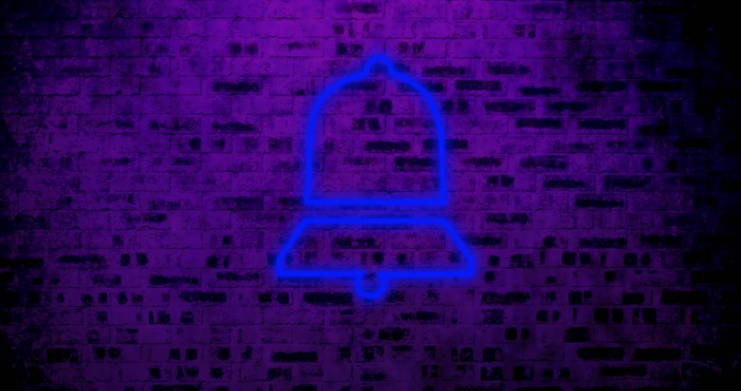 Blue Neon Bell Icon on Purple Brick Wall for Digital Graphics - Free Images, Stock Photos and Pictures on Pikwizard.com