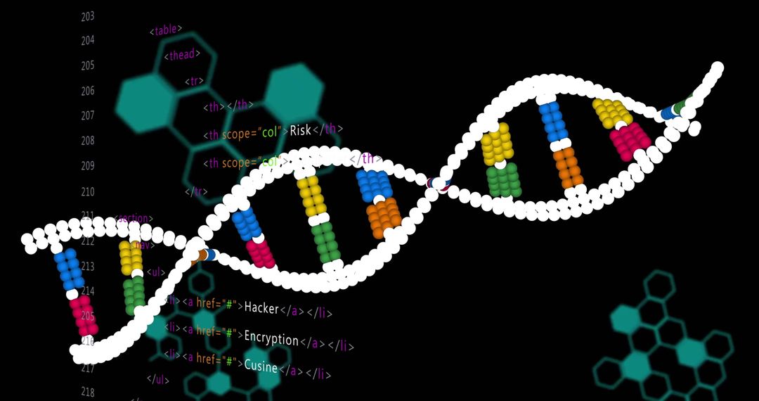 Digital Data Streams Overlapping Colorful DNA Strand