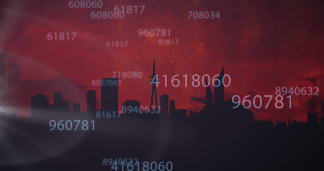 Airplane and Cityscape with Overlay of Financial Data