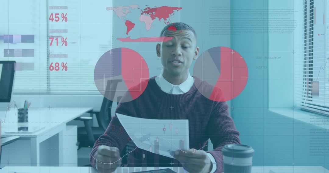 Business Professional Utilizing Digital Infographics in Office Meeting