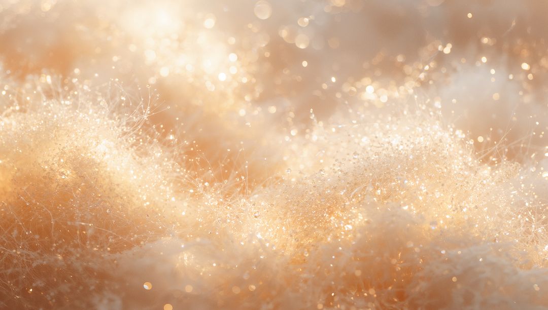 Glistening Dew on Fluffy Plant Filaments Catching Dawn Backlight Macro Bokeh Glow