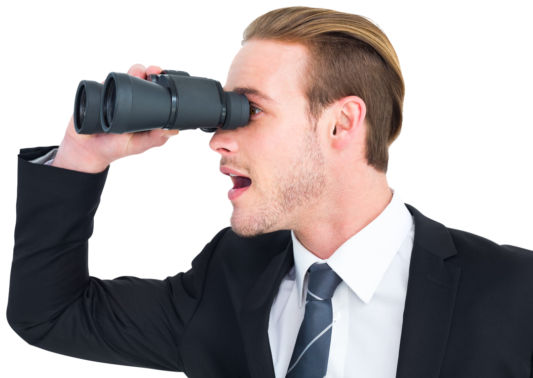 Transparent Surprised Businessman Looking Through Binoculars - Download Free Stock Images Pikwizard.com