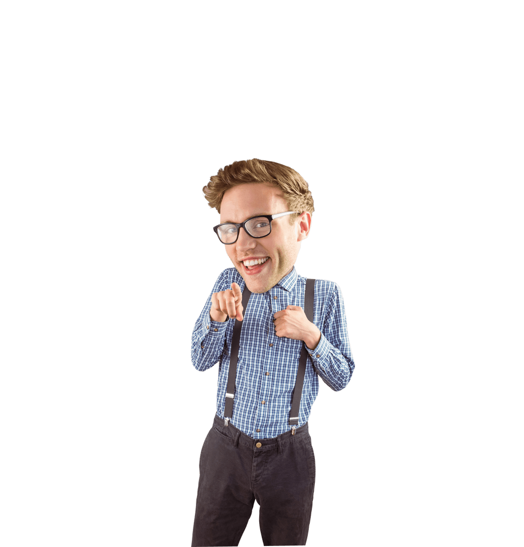 Smiling Caucasian Man with Big Head on Transparent Background