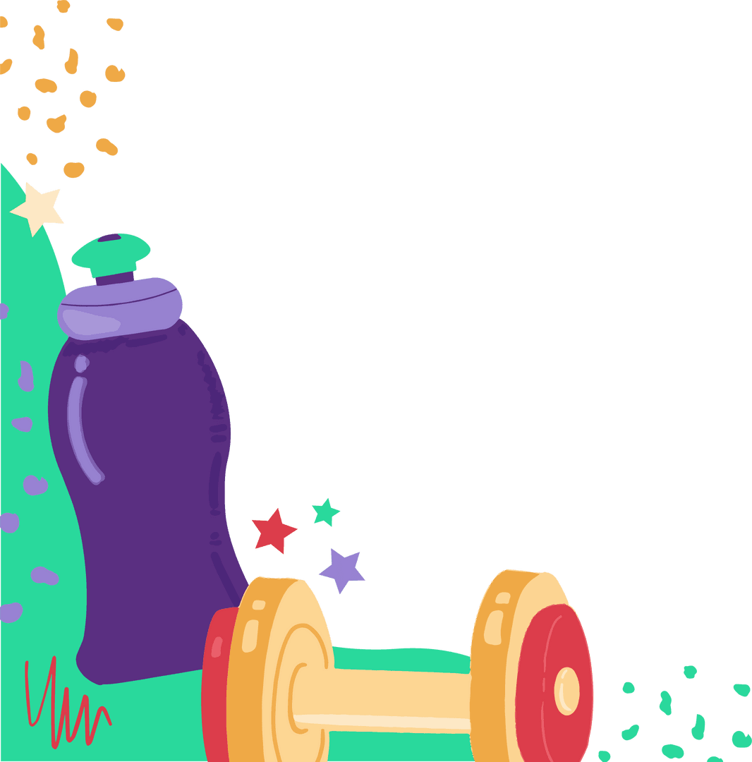 Transparent Fitness Illustration with Water Bottle and Dumbbell