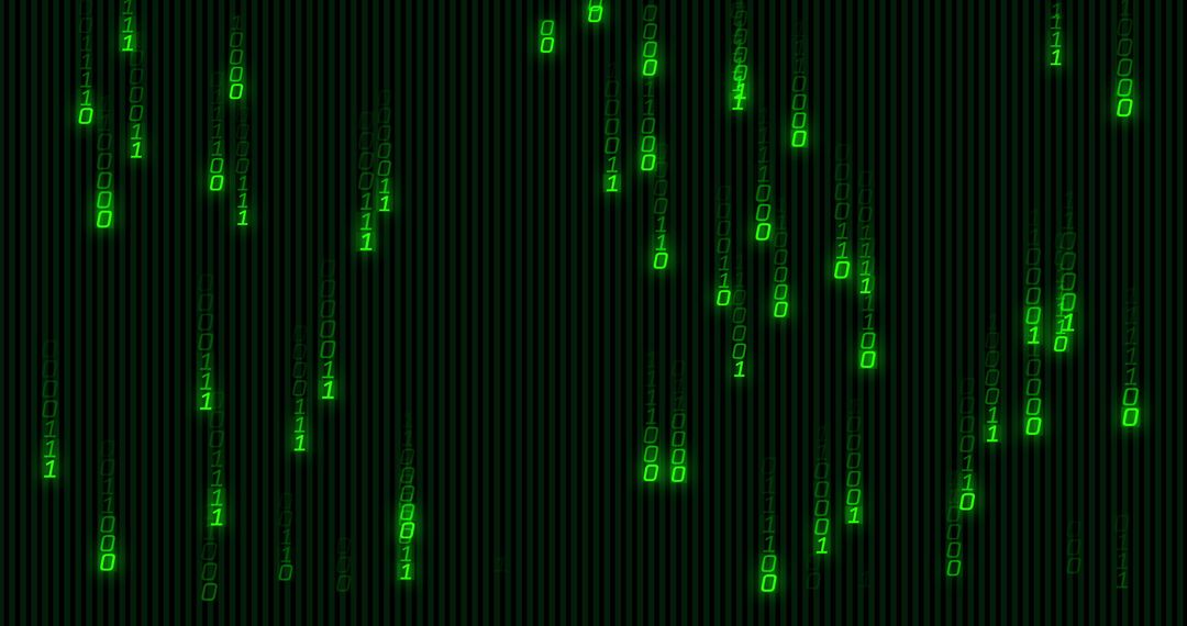 Green Binary Code Data Stream on Black Background
