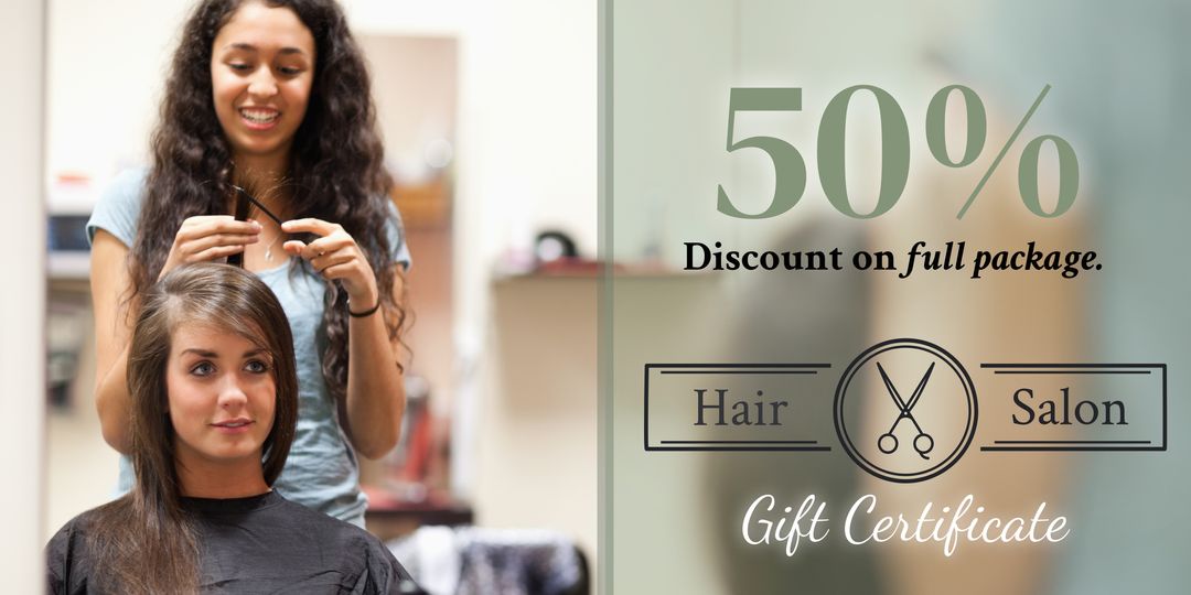 Hair Salon Gift Certificate with 50 percent Discount Offer - Download Free Stock Templates Pikwizard.com